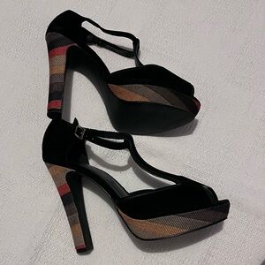 Minelli Black Heels with Colorful Stripes
